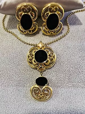 Vintage Etruscan Revival Necklace & Earrings Set Fashion Gold Filigree Estate • $19