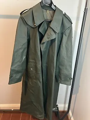 Authentic Vintage Swiss Faux Leather Military Trench Coat 48 XL W/ Measurements • $0.99