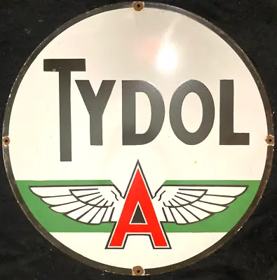 Vintage Graphics TYDOL A PORCELAIN SIGN Rare Advertising 30  Diamete Texaco Gulf • $214