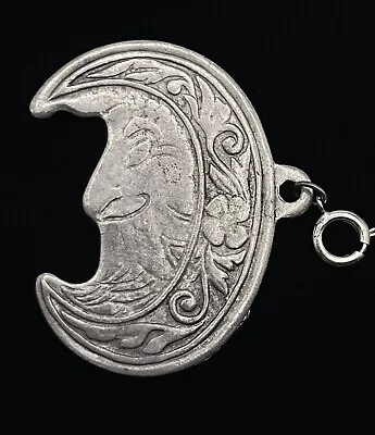 Vintage Pewter Brivio Crescent Man On Moon Pendant Or Necklace Charm • $11.99
