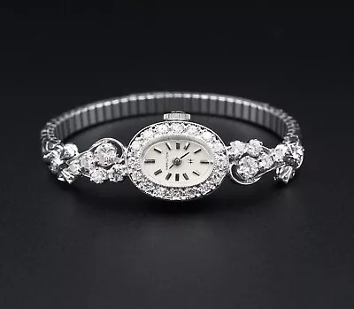 Vintage Ladies 14k White Gold 1ct Diamond Hamilton Watch 14mm Manual Runs W912 • $1179.08