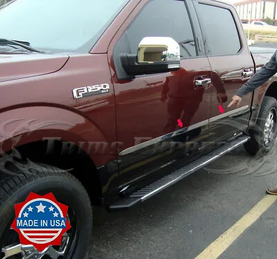 2015-2024 Ford F-150 Crew Cab 4Pc Flat Body Side Molding Trim 2  Chrome • $139.99