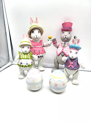 Vintage 1984 Emily Mandy Andy & Walter Easter Bunny Figurine Family - Jointed  • $48