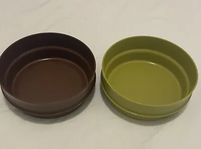 2 Vintage Tupperware 1356 Brown And Green  Stackable Cereal Bowls • $8.95