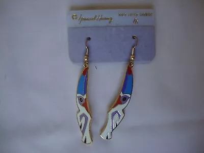 Vintage Samuel Huang Designer Cloisonne Art Nouveau Multi-color Toucan Earrings • $6.99