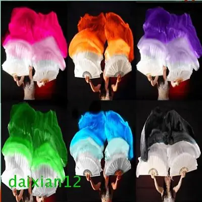 £16.68 • Buy 1.5m 1.8m Long Belly Dance 100% Silk Bamboo Fan Veil 1 Pair(left+right) 6 Colors