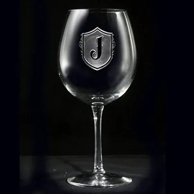 Etched Monogrammed Shield Red Wine Glass - One Glass (m22) • $27.50