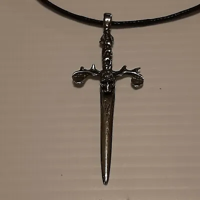 SWORD DAGGER / SKULL Pewter Pendant Charm / 26  Adjustable Necklace U.S.A. • $8.99