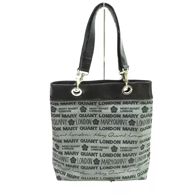 Auth MARY QUANT - Gray Black Jacquard Leather Tote Bag • £82.04