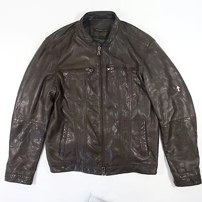 John Varvatos Brown Medium 100% Sheep Skin Leather Moto Jacket Mens Preowned • $124.20