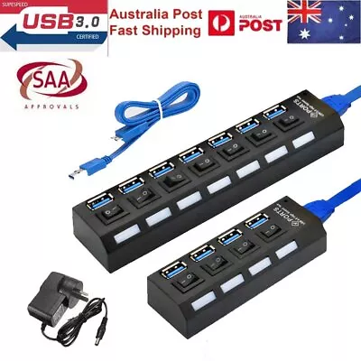 $9.99 • Buy 7/4 Port USB 3.0 HUB Powered High Speed Splitter Extender PC Power Desktop Cable