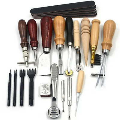 Vintage Leather Craft Tools Kit Stitching Sewing Beveler Punch Working Hand Tool • $33.94