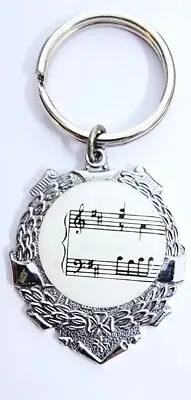 Music Keychain Musical Notes Sing Song Keyring Silvertone Metal Musician Keytag • $14