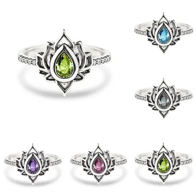 $2.10 • Buy Women Lotus Flower Rings 925Silver Pear Zircon Crystal Ring Wedding Jewelry Gift