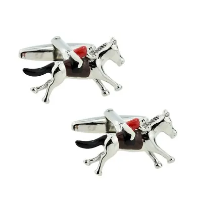 Race Horse With Colourful Jockey Equestrian CUFFLINKS Mens Present GIFT BAG • £7.89