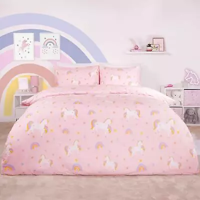 Dreamscene Unicorn Star Duvet Cover With Pillowcase Blush Kids Bedding Quilt Set • £13.99