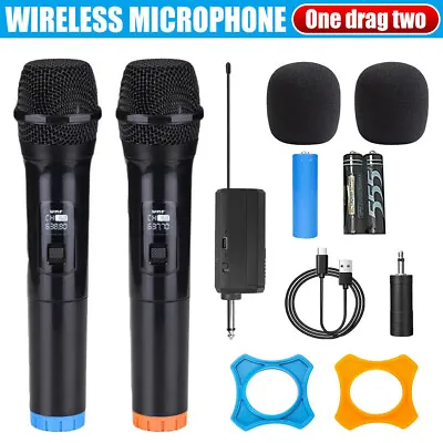 2x Wireless Microphone Handheld Cordless UHF Dynamic Mic System Karaoke Receiver • $37.99