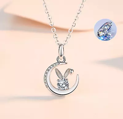 Silver Flower Star Moon Rabbit Pave Cubic Zirconia Pendant Chain Necklace • $8.99