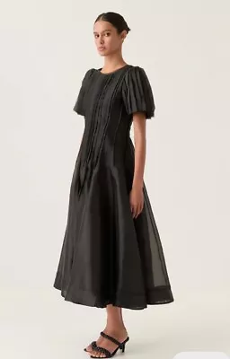 AJE Nova Pleated Midi Dress Black Size 10 • $450