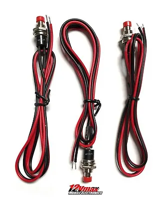 3 Pack Mini Valet Momentary Switch Red SPST Push Button OFF-ON With Wires 12V   • $9.45