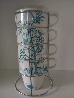 £15 • Buy NEXT Ceramic Woodland Design Blue & White 4 X Stacking Coffee/Tea Mugs