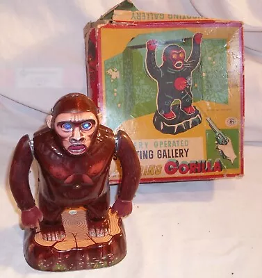 Roaring Gorilla Shooting Gallery Tin Battery Toy Modern Toys Japan Boxed Works • $149.99