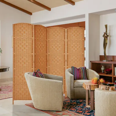 4 Panel Room Divider Portable Woven Fiber Privacy Screen Wall Seperator 64 X 72 • $58.99