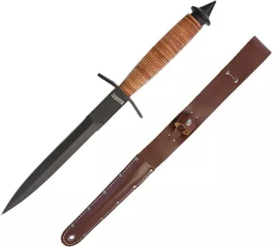 Marbles V-42 Fixed Knife 7.25  440 Steel Dagger Blade Stacked Leather Handle • $39.49