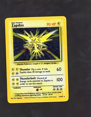 Pokémon Base Set Zapdos Holo 16/102 LP WOTC POKEMON CARD • $20