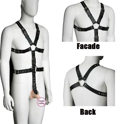 Male Faux Leather Bondage Belts Costume Body Harness Chest Clubwear Fancy Strap • £23.64