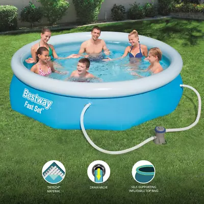 Fast Set Family Swimming Pool With Filter Pump Round Kids Paddling Pool Garden • £48.99