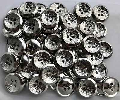 12mm 20mm 25mm Silver Polished Beaten Industrial Metal 4 Hole Buttons Q186E-G • £1.29