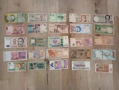 Circulated Lot Of 25 Foreign Banknotes World Paper Money Currency Plus BONUS! • $11.95