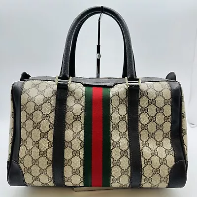 Authentic Vintage GUCCI Boston Bag Sherry Line PVC GG Pattern Leather Brown • $191.99