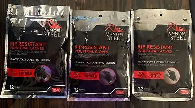 3 Pack LOT Venom Steel Gloves Heavy Duty Rip Resistance Black Nitrile 12-Pack • $18