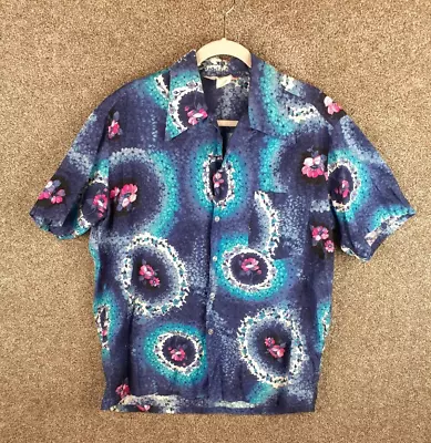 Mens Sears Hawaii Vintage Short Sleeve Shirt Size L Pink Blue Floral Beach Aloha • $49.99