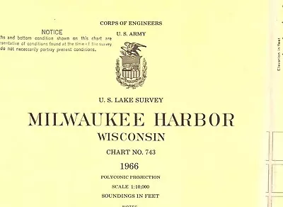 Vintage Nautical Chart # 743 Lake Michigan Milwaukee Harbor 1966 USED • $30