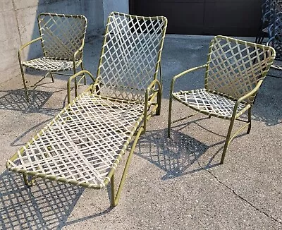 3 Piece  Brown Jordan Tamiami Mid Century Yellow Outdoor Patio Chaise Set • $375