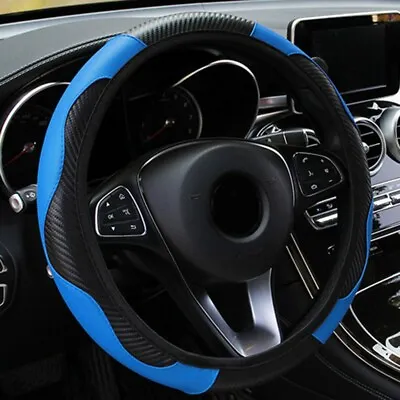 D Shape Car Steering Wheel Cover Carbon Fiber Pattern PU Leather Car Cover Blue • $8.79