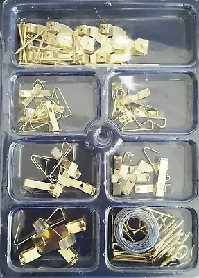 Brass Picture Hooks / Wall Pins/Wire Photo Canvas Hanging Frame Nail Art Pack • £3.99