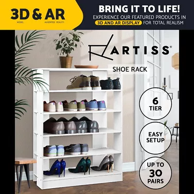 $64.95 • Buy Artiss Shoe Cabinet Shoes Organiser Storage Rack 30 Pairs White Shelf Wooden