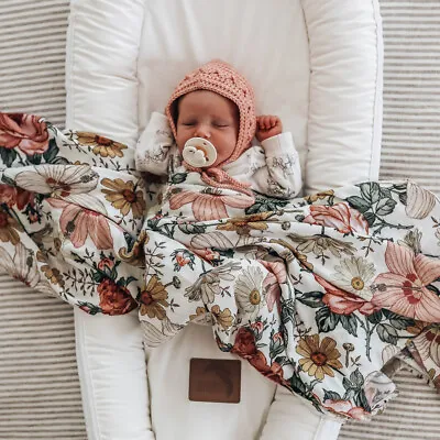 Peachly Bamboo Baby Muslin Swaddle Wrap Blanket 120 X 120cm (Vintage Floral) • $39.49