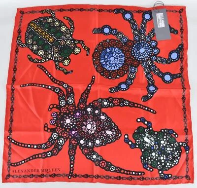 $294.34 • Buy New Alexander McQueen 504444 Red JEWELED BUG Skull Silk Twill Scarf