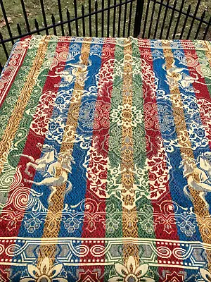 Vintage Italian Silk Rayon Wall Tapestry Table Cover Horse Palace Italy 46” SQ • $29