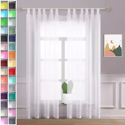 £17.50 • Buy A Pair Of High Quality Voile Curtain 2 Panels 10cm Long Tab Top Solid Sheer 