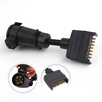 Car Trailer Adapter 7 Pin Flat Male Plug To 7 Pin Large Round Female Socket • $15.97