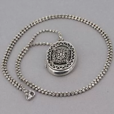 Vintage Sterling Marcasite Accent Locket Pendant 26  Ball Bead Chain Necklace • $39.99