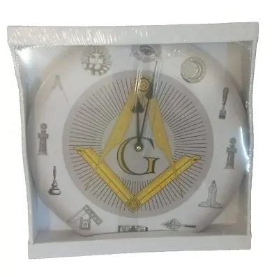 New Masonic Wall Clock Square Compass Working Tools Freemason White & Gold • $19.95