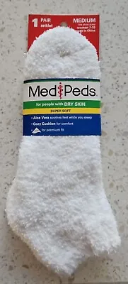 1 Pair MediPeds Women's Anklet Socks For Dry Skin Aloe White Size Medium 7-10 • $12.95
