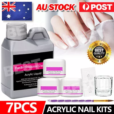 Acrylic Liquid 120ML Clear White Pink Powder Kit Nail Art Starter Manicure Set • $12.85